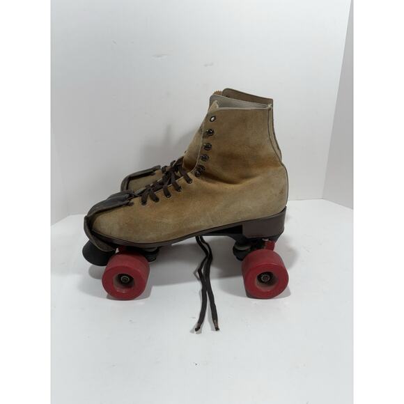 Vintage Variflex Brown Leather Suede Roller Skates Size 10 D 4 Wheels - Picture 1 of 14